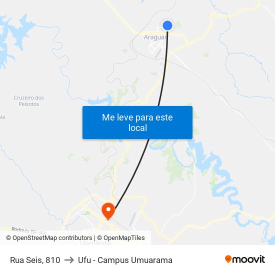 Rua Seis, 810 to Ufu - Campus Umuarama map
