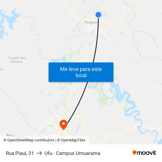 Rua Piauí, 31 to Ufu - Campus Umuarama map