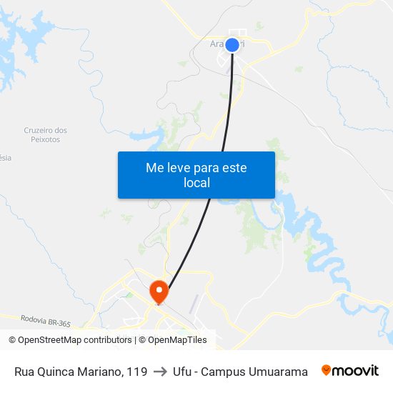 Rua Quinca Mariano, 119 to Ufu - Campus Umuarama map