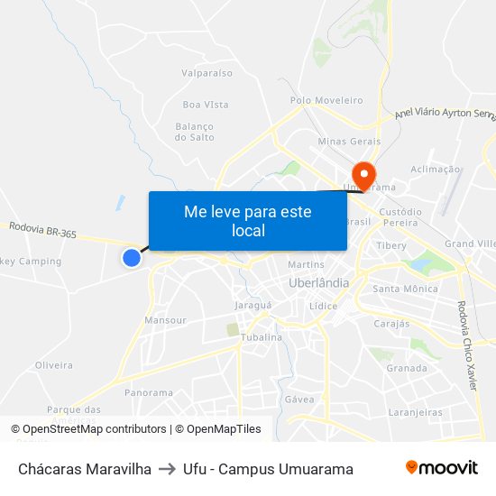 Chácaras Maravilha to Ufu - Campus Umuarama map