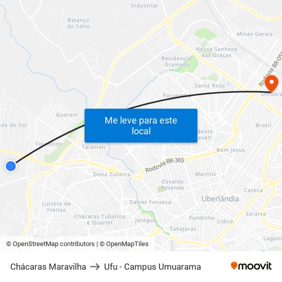 Chácaras Maravilha to Ufu - Campus Umuarama map