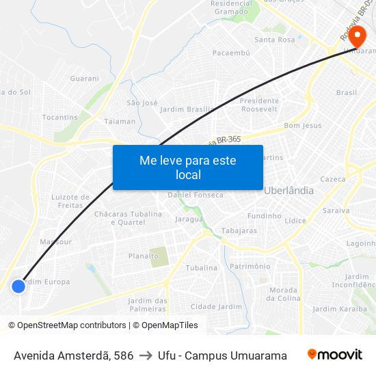 Avenida Amsterdã, 586 to Ufu - Campus Umuarama map