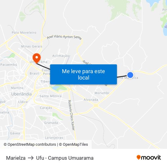 Marielza to Ufu - Campus Umuarama map