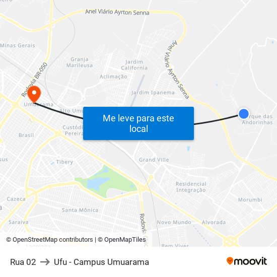 Rua 02 to Ufu - Campus Umuarama map