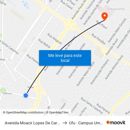 Avenida Moacir Lopes De Carvalho, 370 to Ufu - Campus Umuarama map