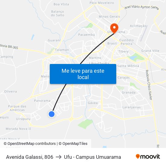 Avenida Galassi, 806 to Ufu - Campus Umuarama map