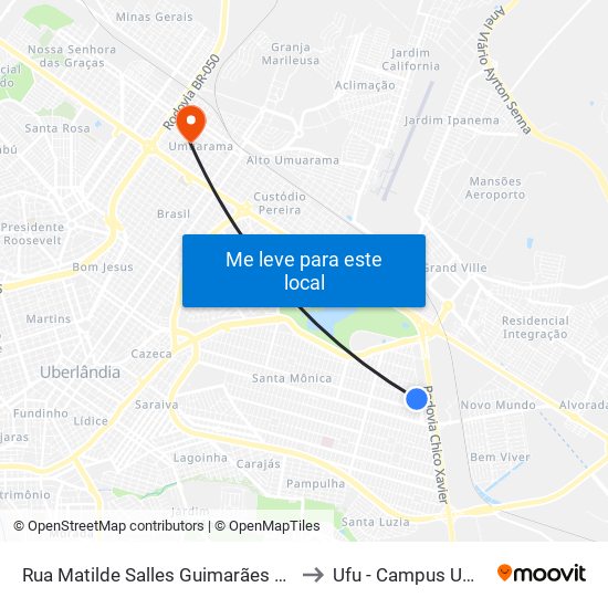 Rua Matilde Salles Guimarães Andrade, 110 to Ufu - Campus Umuarama map