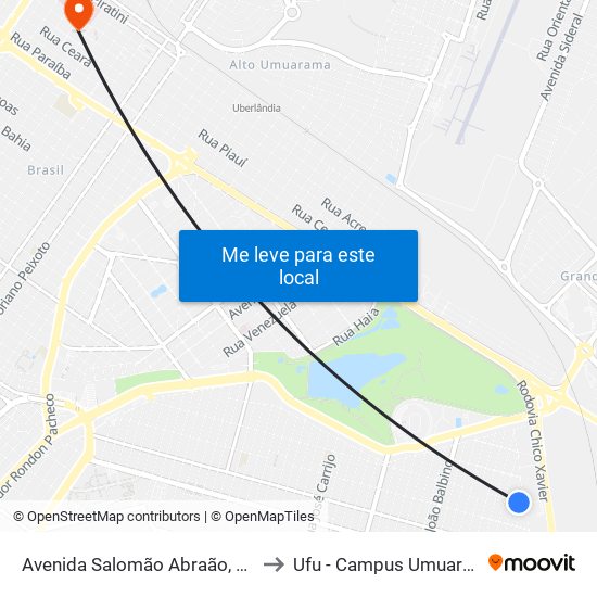 Avenida Salomão Abraão, 3183 to Ufu - Campus Umuarama map