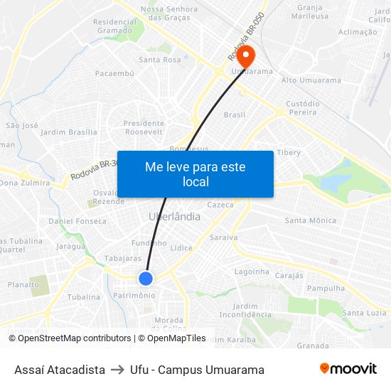 Assaí Atacadista to Ufu - Campus Umuarama map