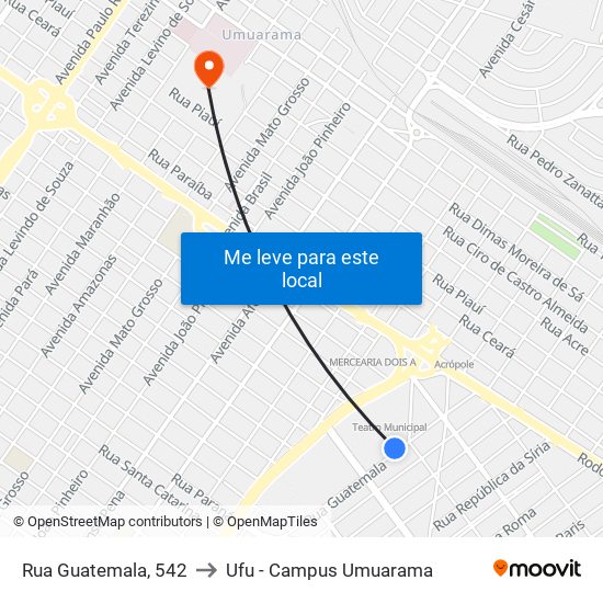 Rua Guatemala, 542 to Ufu - Campus Umuarama map