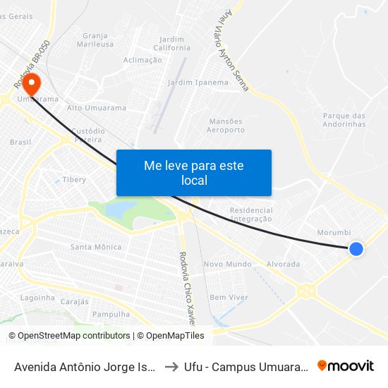 Avenida Antônio Jorge Isaac to Ufu - Campus Umuarama map