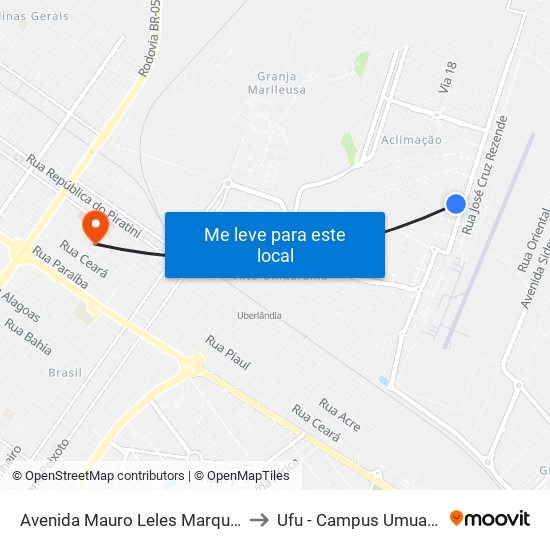 Avenida Mauro Leles Marques, 94 to Ufu - Campus Umuarama map