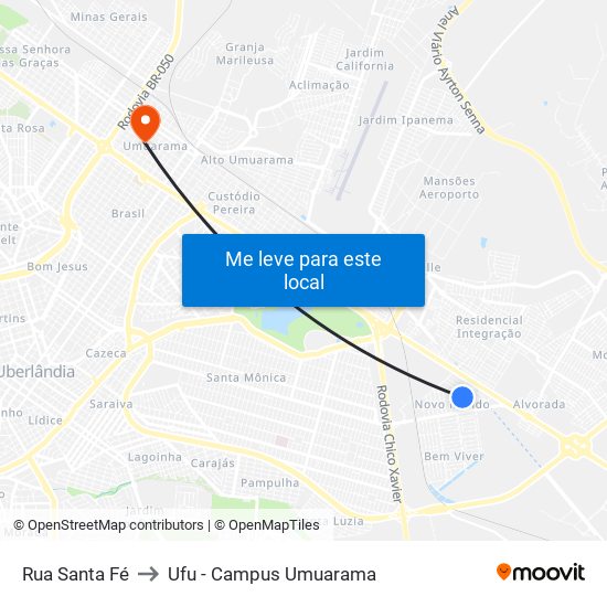Rua Santa Fé to Ufu - Campus Umuarama map