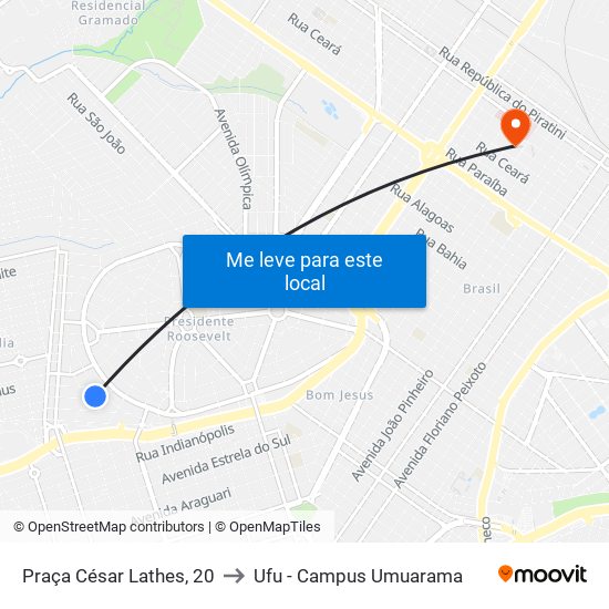 Praça César Lathes, 20 to Ufu - Campus Umuarama map