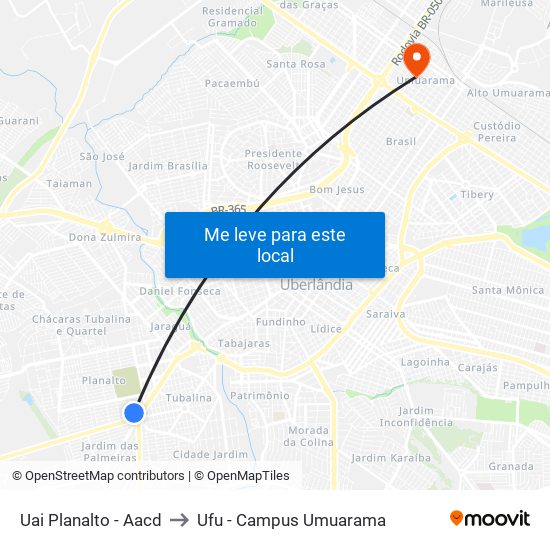 Uai Planalto - Aacd to Ufu - Campus Umuarama map