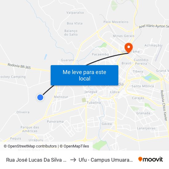 Rua José Lucas Da Silva 51 to Ufu - Campus Umuarama map