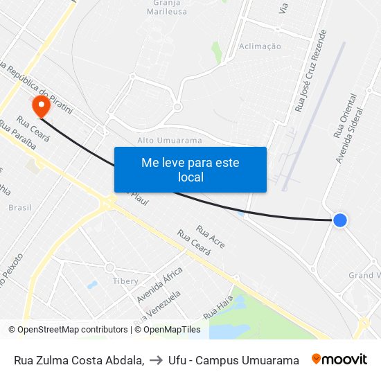 Rua Zulma Costa Abdala, to Ufu - Campus Umuarama map