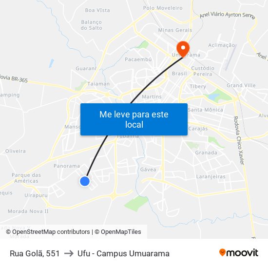 Rua Golã, 551 to Ufu - Campus Umuarama map