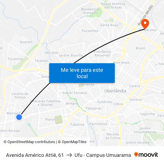 Avenida Américo Attiê, 61 to Ufu - Campus Umuarama map