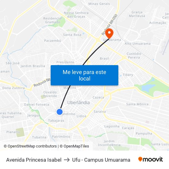 Avenida Princesa Isabel to Ufu - Campus Umuarama map