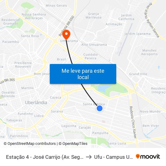 Estação 4 - José Carrijo (Av. Segismundo Pereira) to Ufu - Campus Umuarama map