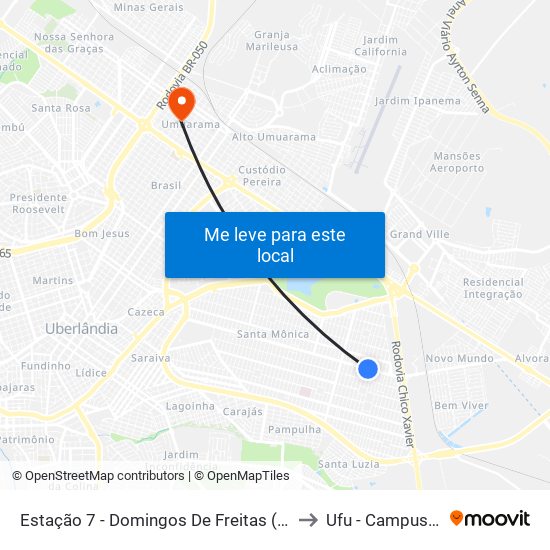 Estação 7 - Domingos De Freitas (Av. Segismundo Pereira) to Ufu - Campus Umuarama map