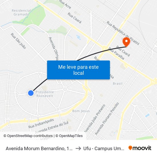 Avenida Morum Bernardino, 1012-1138 to Ufu - Campus Umuarama map