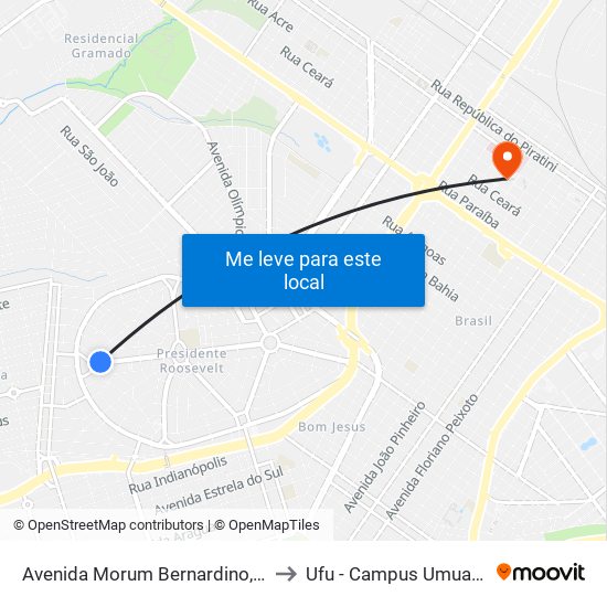 Avenida Morum Bernardino, 1270 to Ufu - Campus Umuarama map