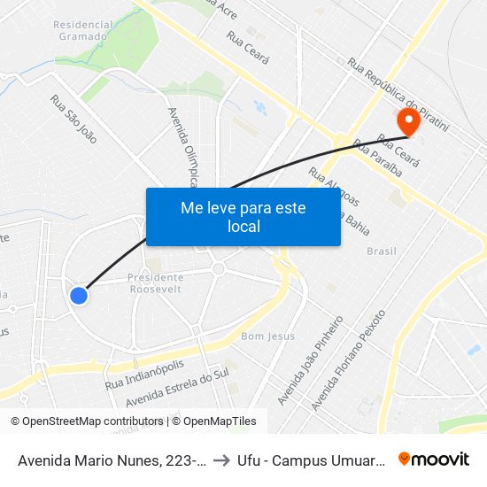 Avenida Mario Nunes, 223-277 to Ufu - Campus Umuarama map