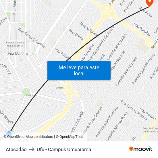 Atacadão to Ufu - Campus Umuarama map