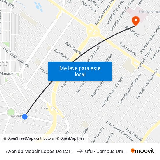 Avenida Moacir Lopes De Carvalho, 190 to Ufu - Campus Umuarama map