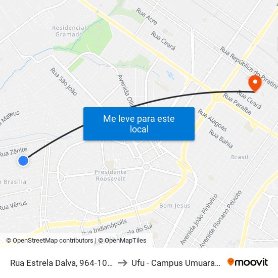 Rua Estrela Dalva, 964-1022 to Ufu - Campus Umuarama map