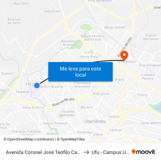 Avenida Coronel José Teófilo Carneiro, 1364-1482 to Ufu - Campus Umuarama map