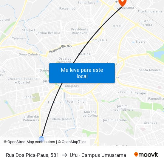 Rua Dos Pica-Paus, 581 to Ufu - Campus Umuarama map