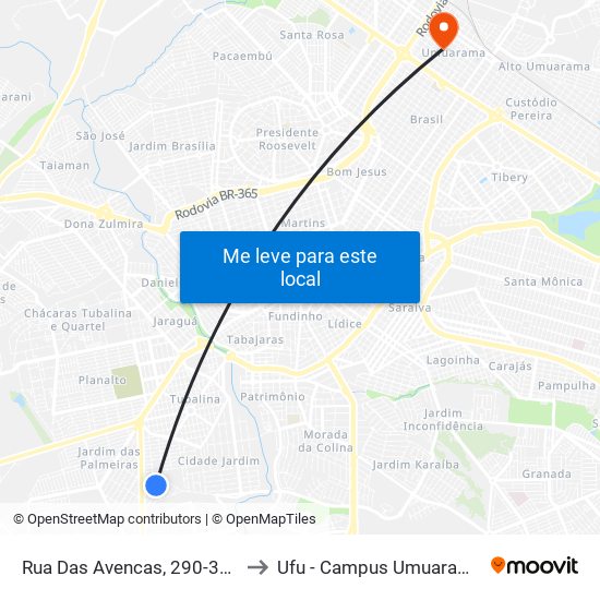 Rua Das Avencas, 290-354 to Ufu - Campus Umuarama map