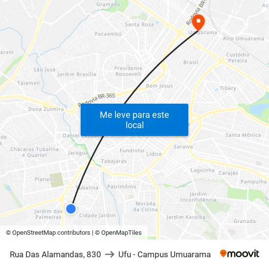 Rua Das Alamandas, 830 to Ufu - Campus Umuarama map