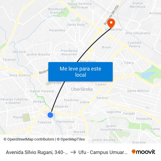 Avenida Sílvio Rugani, 340-422 to Ufu - Campus Umuarama map