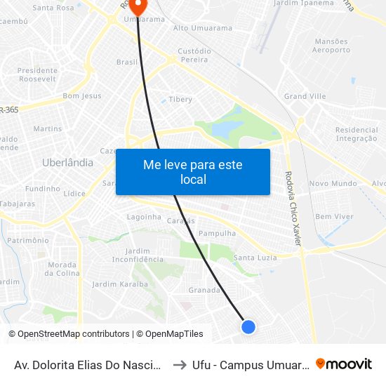 Av. Dolorita Elias Do Nascimento to Ufu - Campus Umuarama map