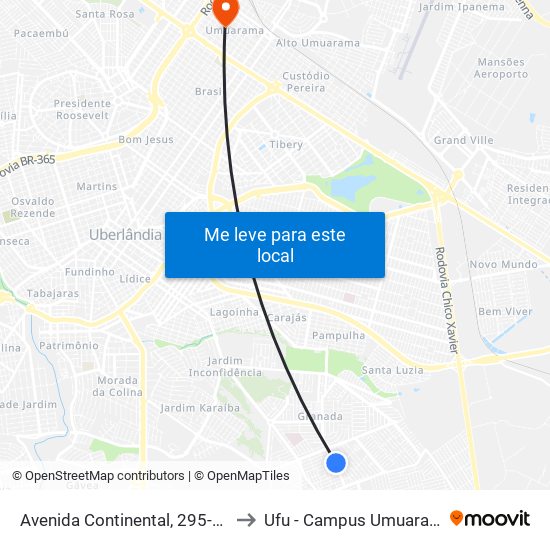 Avenida Continental, 295-333 to Ufu - Campus Umuarama map