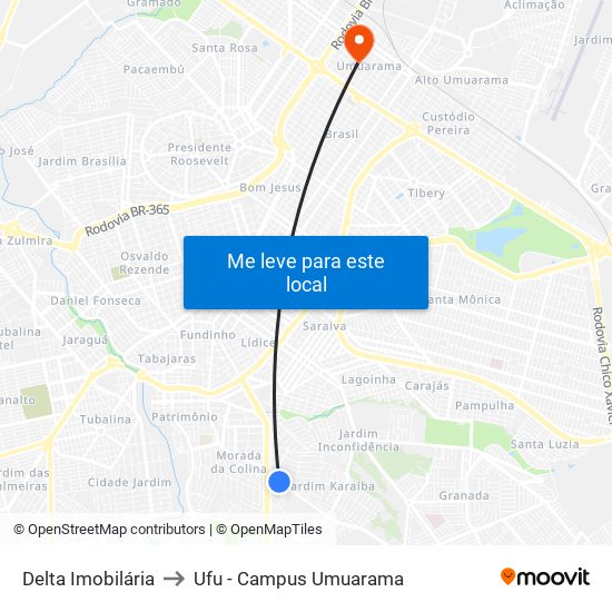 Delta Imobilária to Ufu - Campus Umuarama map