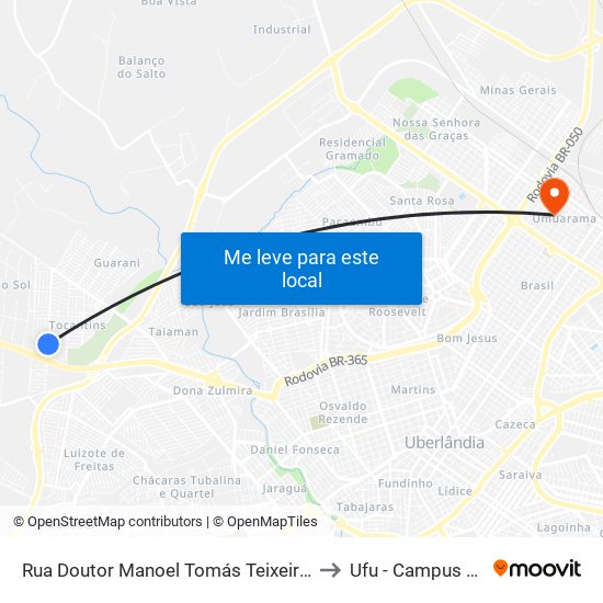 Rua Doutor Manoel Tomás Teixeira De Souza, 212-262 to Ufu - Campus Umuarama map