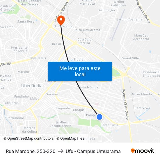 Rua Marcone, 250-320 to Ufu - Campus Umuarama map