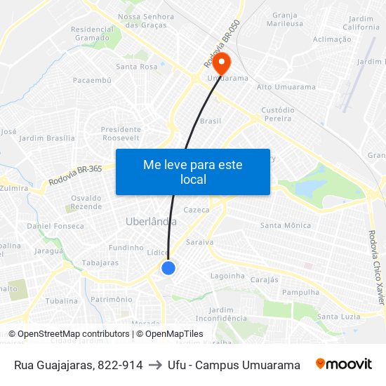 Rua Guajajaras, 822-914 to Ufu - Campus Umuarama map