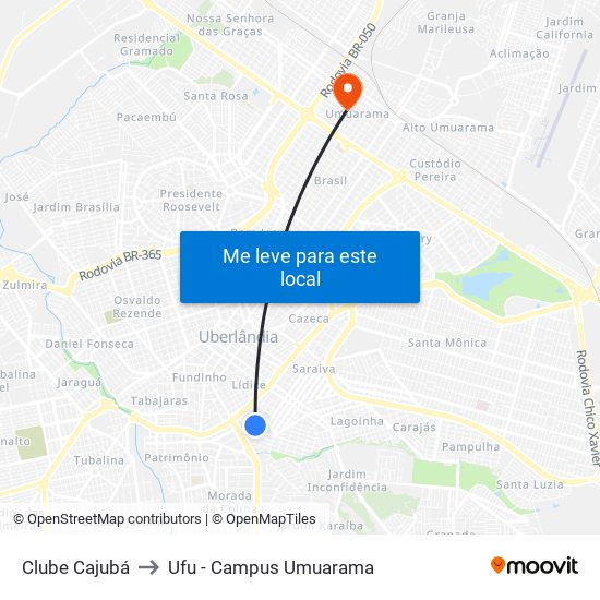 Clube Cajubá to Ufu - Campus Umuarama map