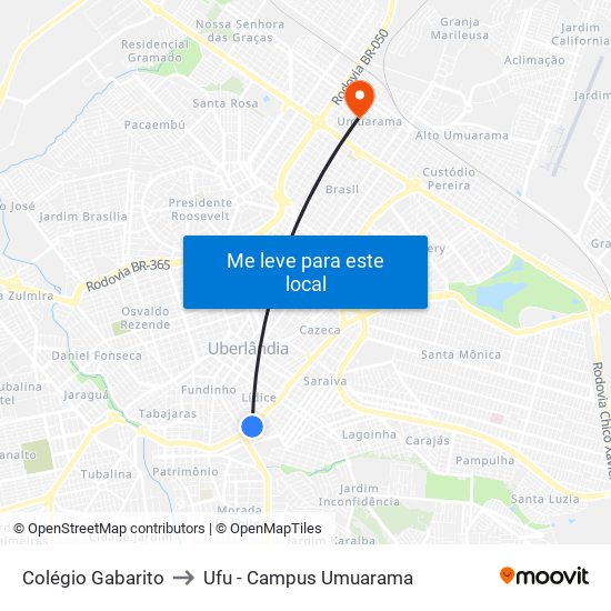 Colégio Gabarito to Ufu - Campus Umuarama map