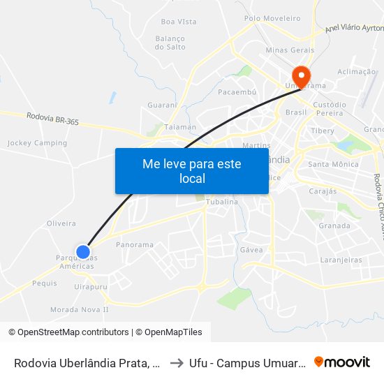 Rodovia Uberlândia Prata, 2000 to Ufu - Campus Umuarama map