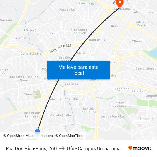 Rua Dos Pica-Paus, 260 to Ufu - Campus Umuarama map