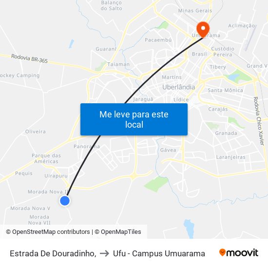 Estrada De Douradinho, to Ufu - Campus Umuarama map