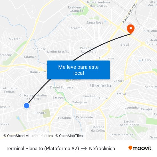 Terminal Planalto (Plataforma A2) to Nefroclínica map