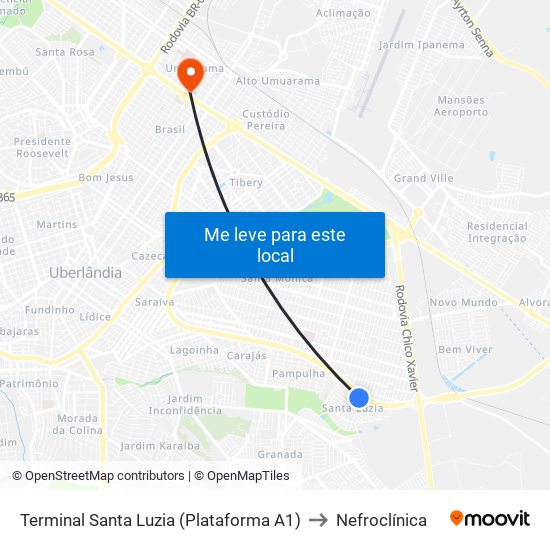 Terminal Santa Luzia (Plataforma A1) to Nefroclínica map